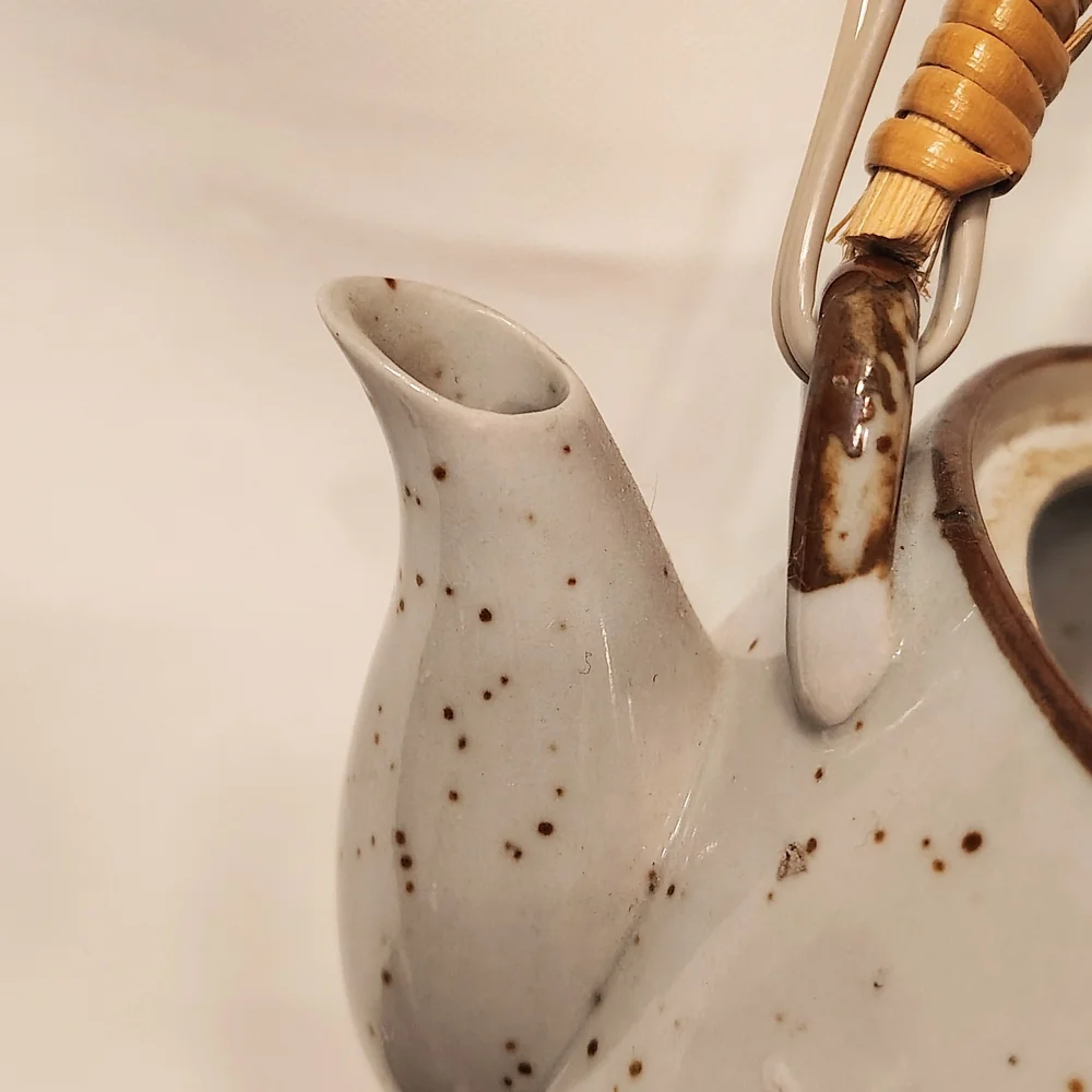 Japanese Vintage Tea Pot Set. Hand Painted Porcelain with Bamboo Handle.